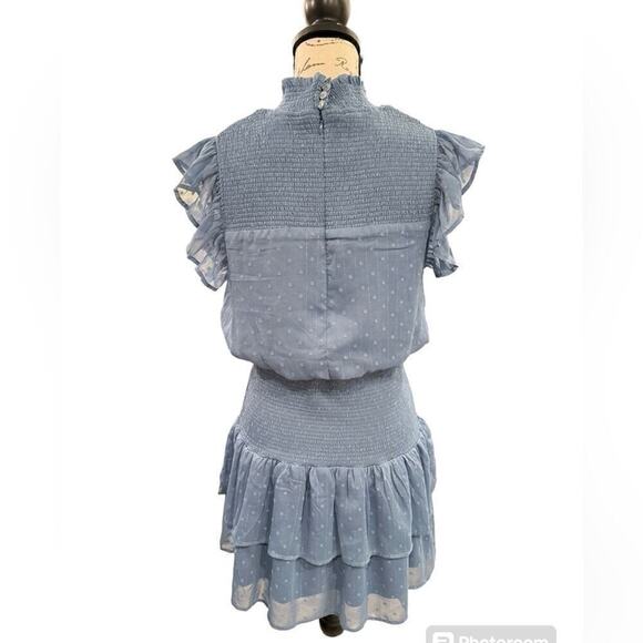 Aqua Ruffle Smocked Short Sleeve Mini Dress Blue Swiss Dot Womens size Large - Picture 4 of 15